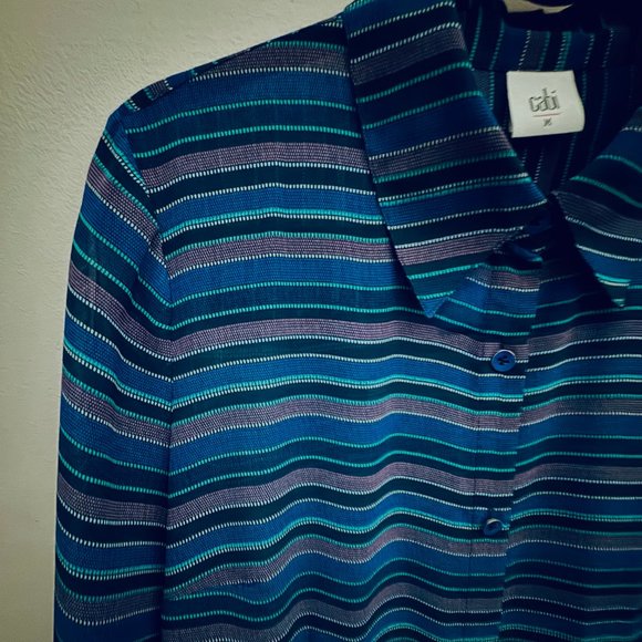 CAbi Alex Blouse Split Back Striped Blue Womens - Size M - Long Sleeve - Picture 5 of 11